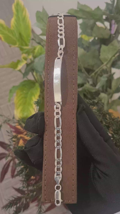 Sterling Silver 925 Figaro Plate Bracelet - FKJBRLSL10679