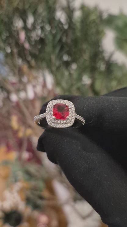 Sterling Silver 925 Cushion Red Ring - FKJRNSL10996