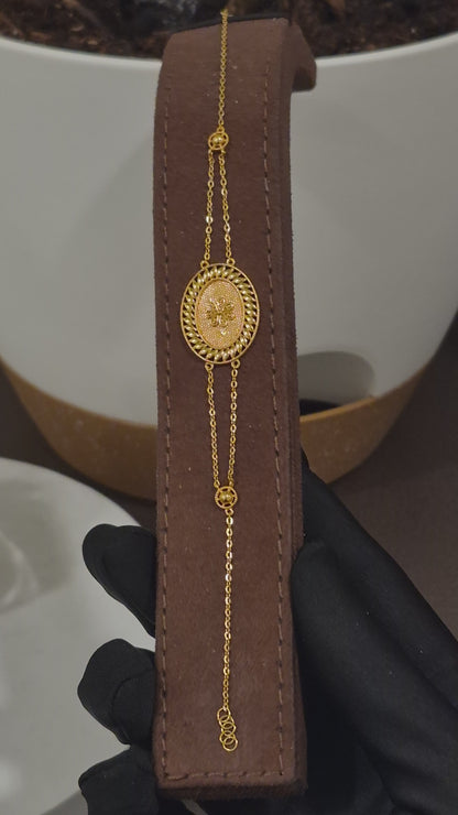 Gold Ornate Oval Filigree Medallion Bracelet 21KT - FKJBRL21KM12248