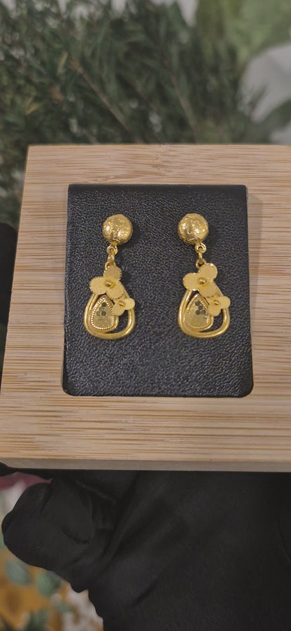Gold Petal Drop Earrings 21KT - FKJERN21KM11516