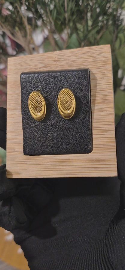 Gold Oval Mesh Earrings 21KT - FKJERN21KM11375