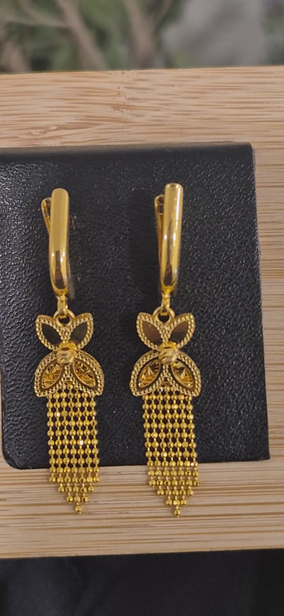 Gold Floral Dangle Earrings 21KT - FKJERN21KM11927