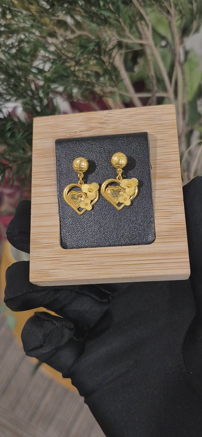 Gold Heart Blossom Earrings 21KT - FKJERN21KM11511