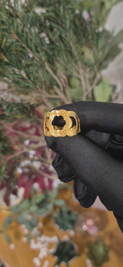 Gold Floral Cutwork Ring 21KT - FKJRN21KM11209