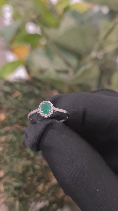 Sterling Silver 925 Oval Green Ring - FKJRNSL10764