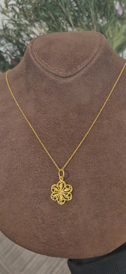 Gold Ornate Floral Necklace 21KT - FKJNKL21KM11444