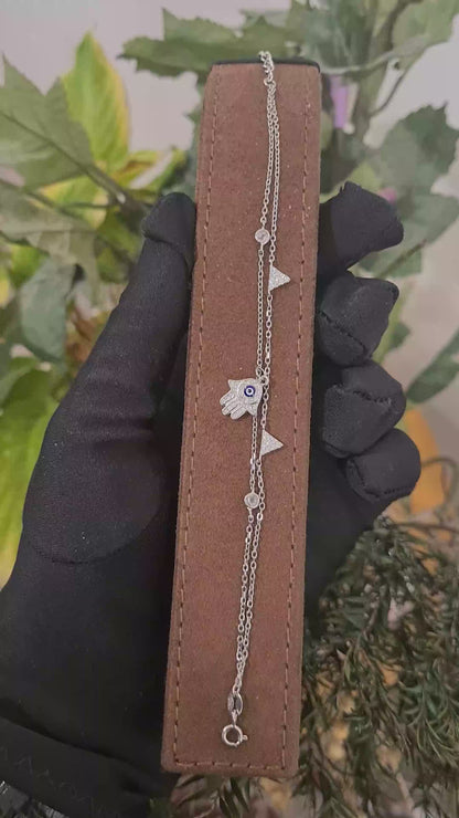 Sterling Silver 925 Chic Hamsa Hand Bracelet - FKJBRLSL10659