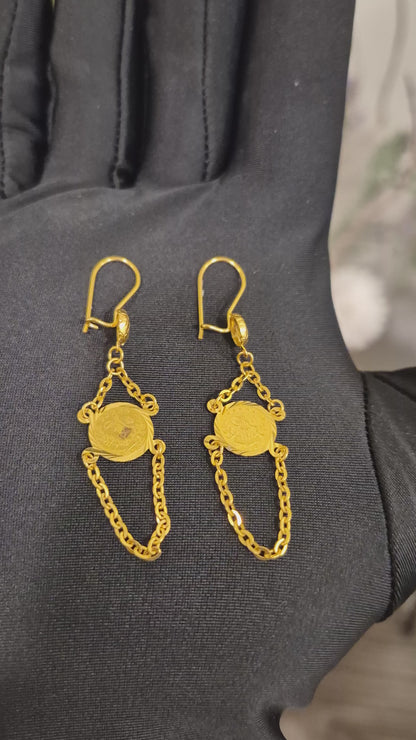 Gold Turkish Lira Hanging Earrings 21KT - FKJERN21KM12069