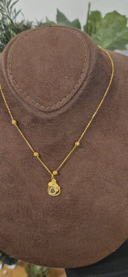 Gold Flower Drop Necklace 21KT - FKJNKL21KM11221