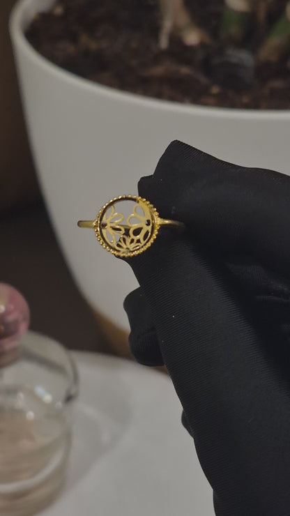 Gold Delicate Floral Pattern Ring 21KT - FKJRN21KM12231