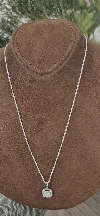 Sterling Silver 925 Square Sparkle Necklace (Chain with Pendant) - FKJNKLSL11121