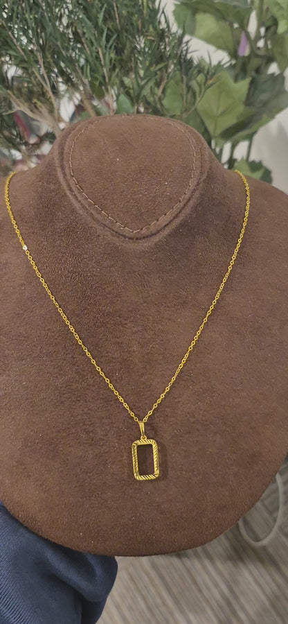 Gold Rectangle Pendant Necklace 21KT - FKJNKL21KM11365