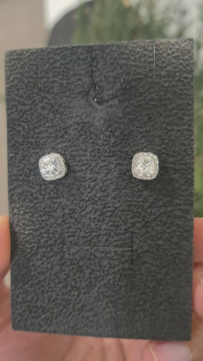 Sterling Silver 925 Cushion Halo Earrings - FKJERNSL10818