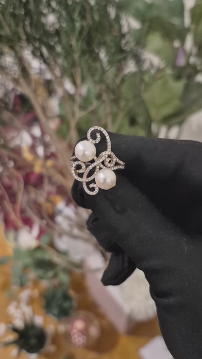 Sterling Silver 925 Dual Pearl Ring - FKJRNSL11005