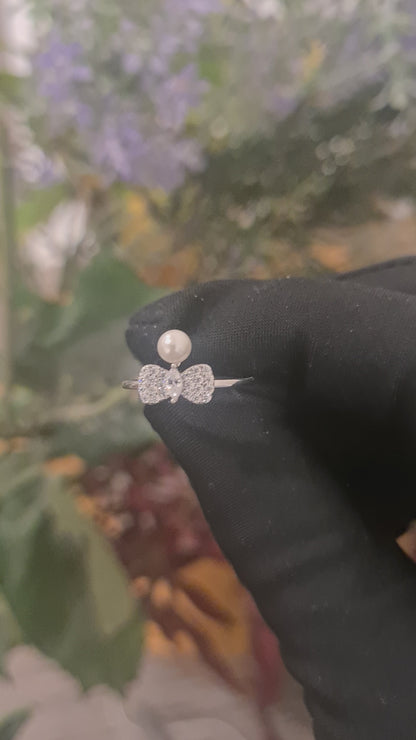 Sterling Silver 925 Bow Pearl Ring - FKJRNSL10805