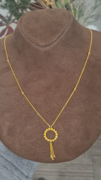 Gold Beaded Halo Tassel Necklace 21KT - FKJNKL21KM10907