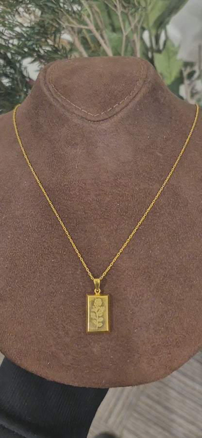 Gold Rose Engraved Ingot Necklace 21KT - FKJNKL21KM11435