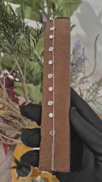 Sterling Silver 925 Rose and Snowflake Station Bracelet - FKJBRLSLM12337