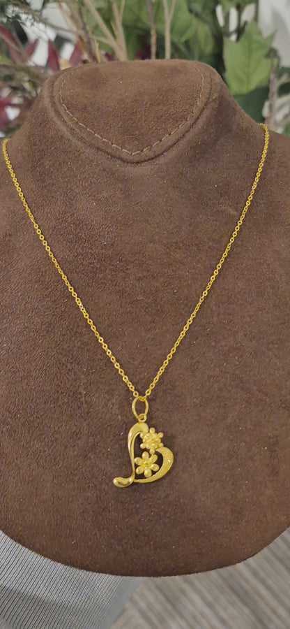Gold Floral Heart Necklace 21KT - FKJNKL21KM11317