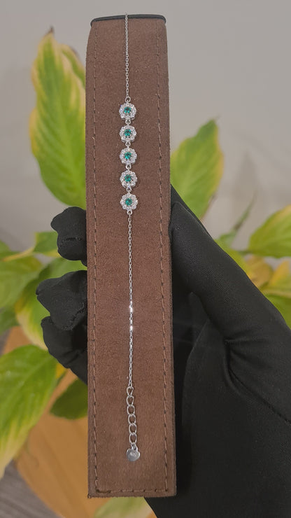 Sterling Silver 925 Floral Green Crystal Bracelet - FKJBRLSL10534