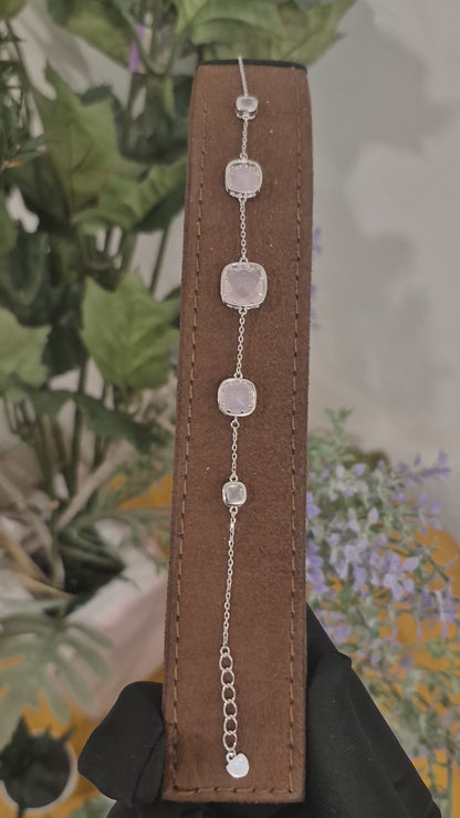 Sterling Silver 925 Tone Lilac Stone Chain Bracelet - FKJBRLSLM12347