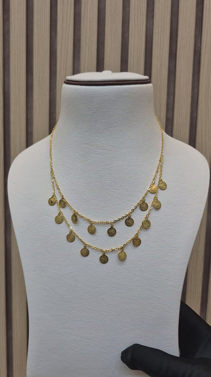 Gold Layered Lira Drop Necklace 21KT - FKJNKL21KM10334