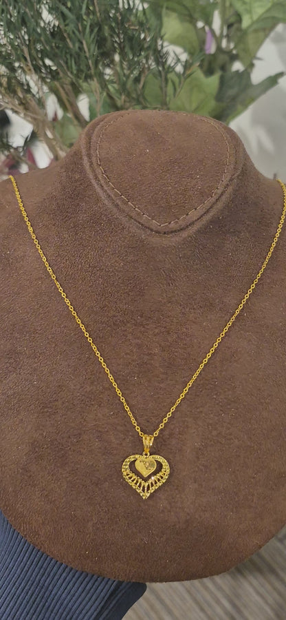 Gold Heart Drop Necklace 21KT - FKJNKL21KM11369