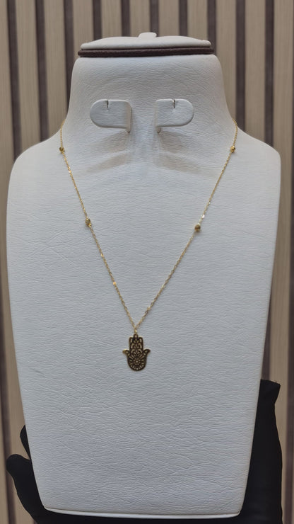 Gold Necklace (Chain with Hamsa Hand Shaped Pendant) 21KT - FKJNKL21KM9582