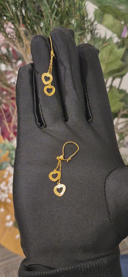 Gold Heart Link Drop Earrings 21KT - FKJERN21KM11534