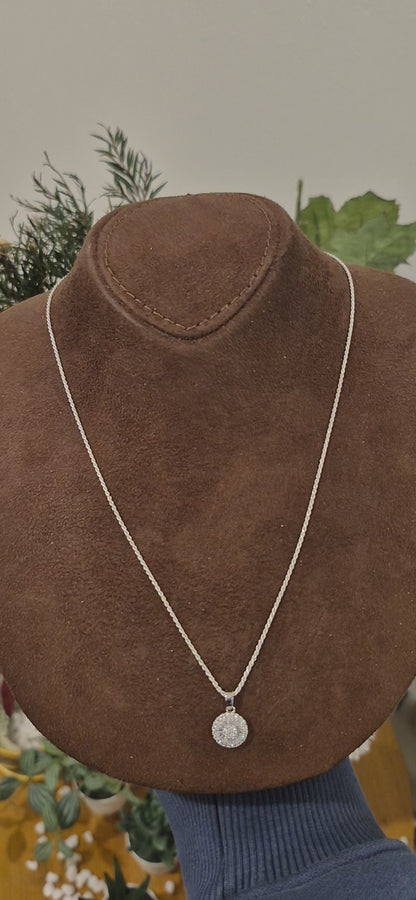 Sterling Silver 925 Round Halo Necklace (Chain with Pendant) - FKJNKLSL11094