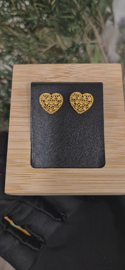 Gold Filigree Heart Earrings 21KT - FKJERN21KM11472