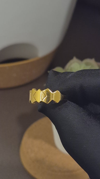 Gold Contemporary Bold Design Ring 21KT - FKJRN21KM12224