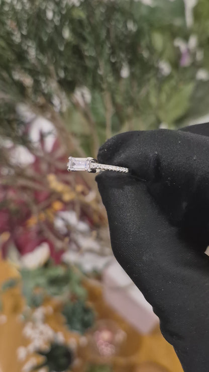 Sterling Silver 925 Step Cut Solitaire Ring - FKJRNSL11062