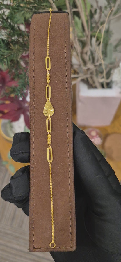 Gold Link & Bead Bracelet 21KT - FKJBRL21KM11539