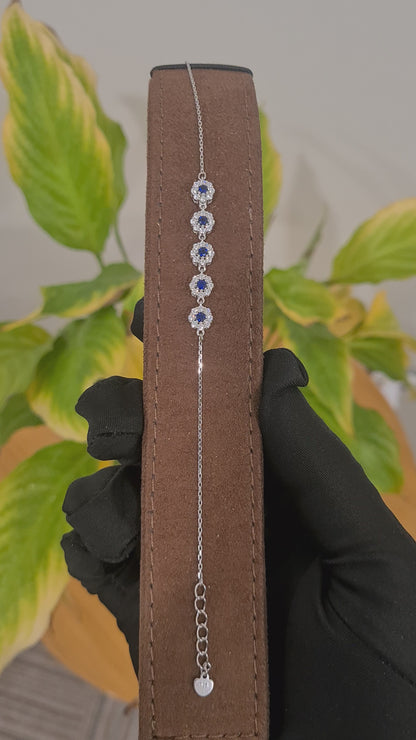 Sterling Silver 925 Floral Blue Crystal Bracelet - FKJBRLSL10537