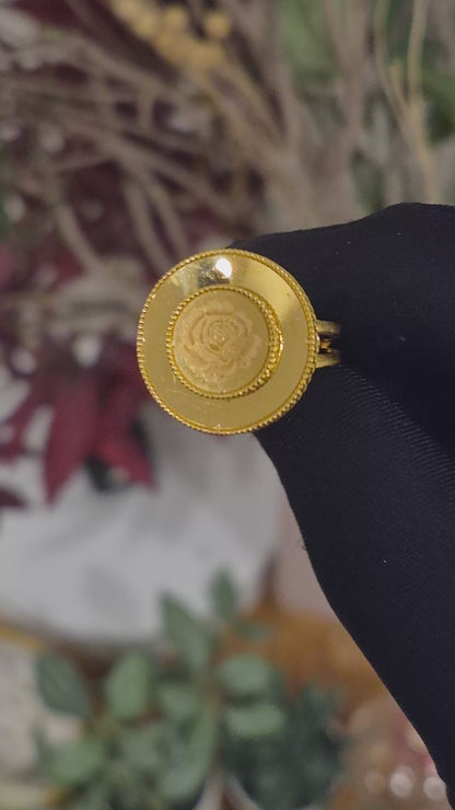 Gold Rose Engraved Ring 21KT - FKJRN21KM11961