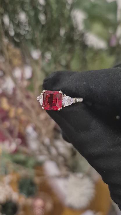 Sterling Silver 925 Square Red Center Ring - FKJRNSL11016