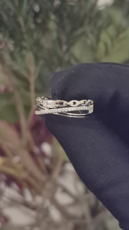 Sterling Silver 925 Link Pavé Ring - FKJRNSL11057