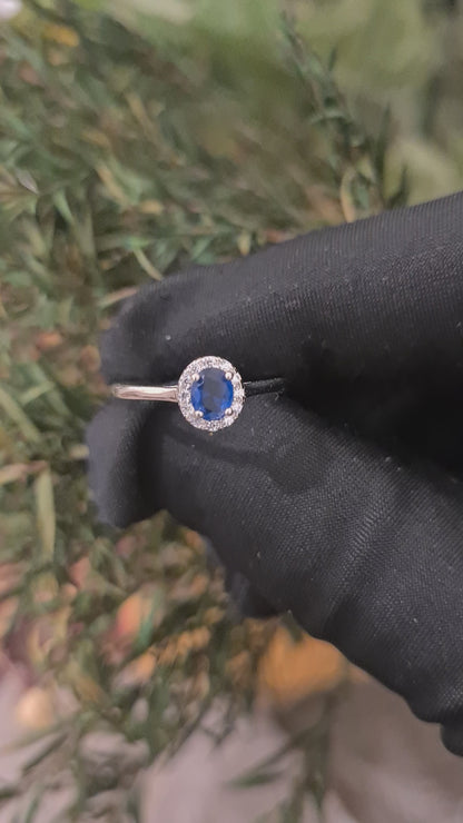 Sterling Silver 925 Blue Halo Ring - FKJRNSL10749