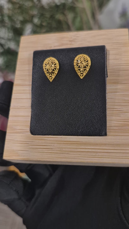 Gold Almond Shaped Earrings 21KT - FKJERN21KM12070