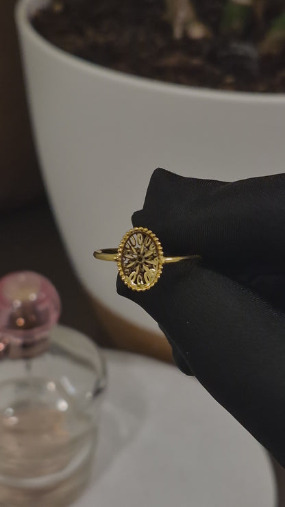 Gold Delicate Floral Pattern Ring 21KT - FKJRN21KM12234