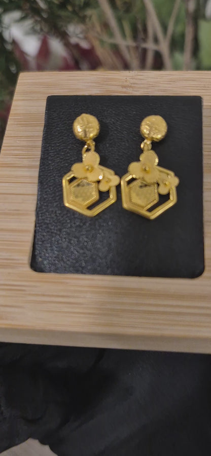 Gold Hexa Bloom Earrings 21KT - FKJERN21KM11515