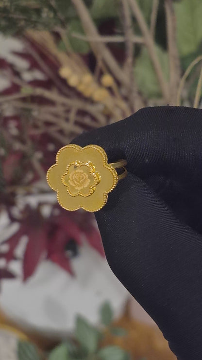 Gold Rose Engraved Ring 21KT - FKJRN21KM11960