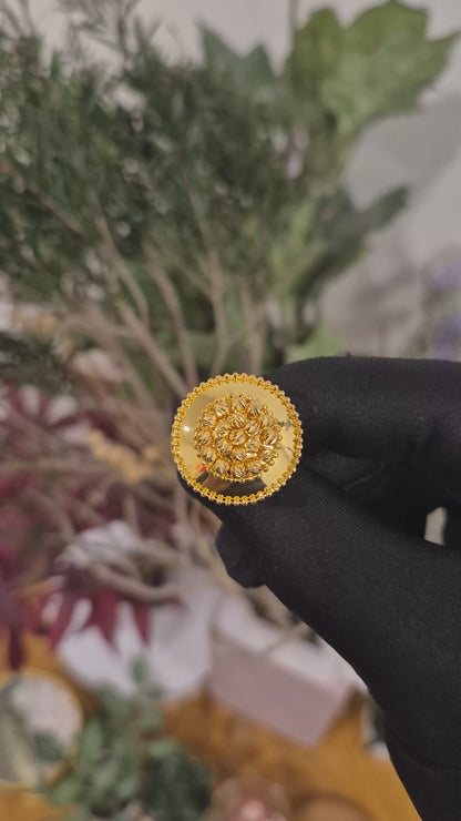 Gold Beaded Bloom Ring 21KT - FKJRN21KM11975