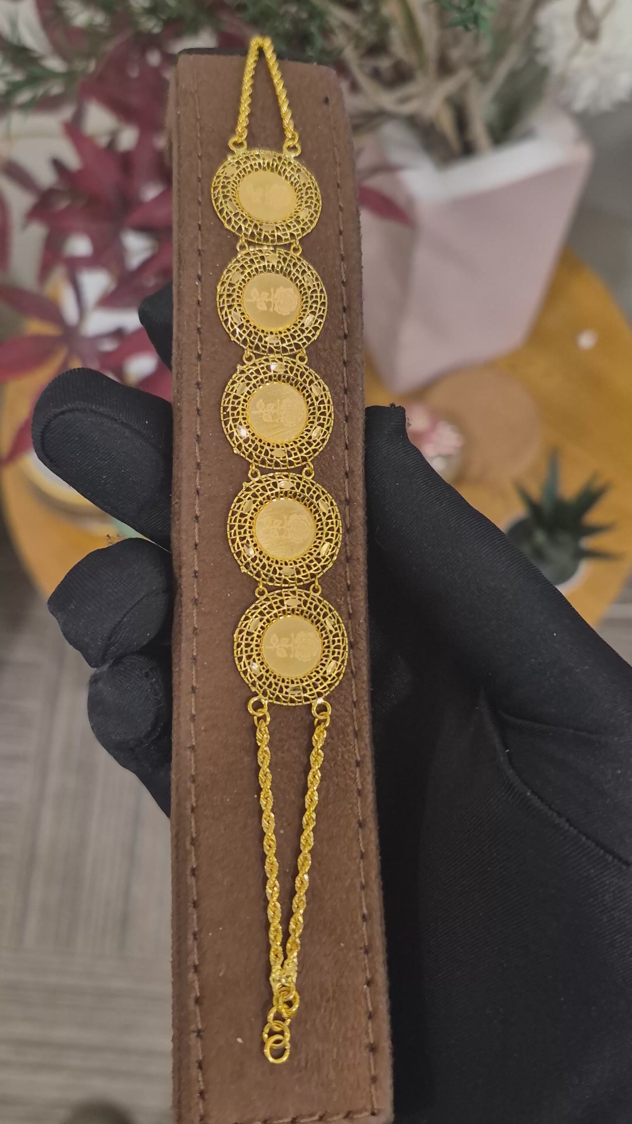 Gold Rose Design Bracelet 21KT - FKJBRL21KM11881