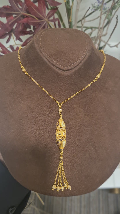 Gold Vintage Tassel Necklace 21KT - FKJNKL21KM10377