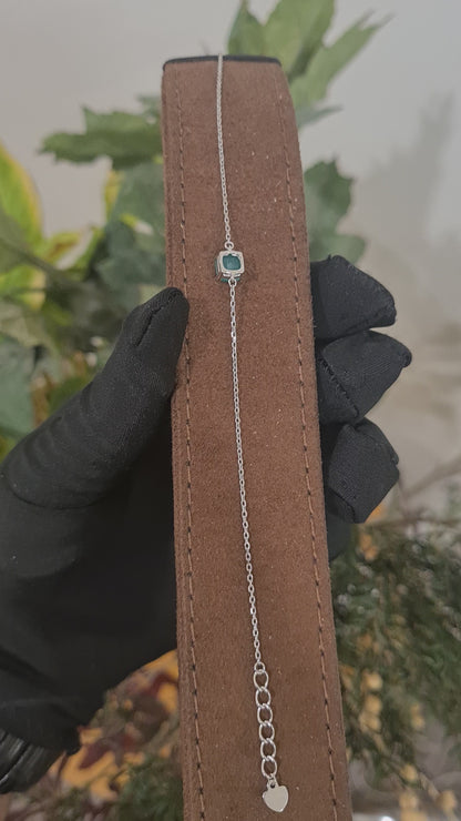 Sterling Silver 925 Square Shaped Green Stone Bracelet - FKJBRLSL10655