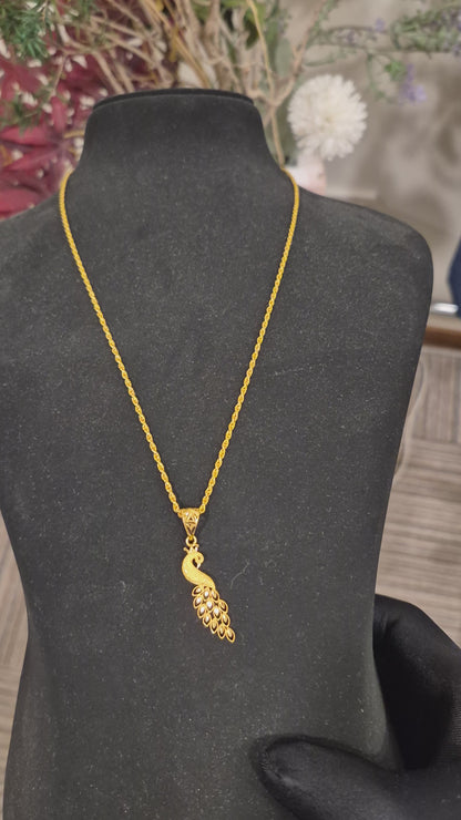 Gold Peacock Shaped Necklace (Chain with Pendant) 21KT - FKJNKL21KM11836
