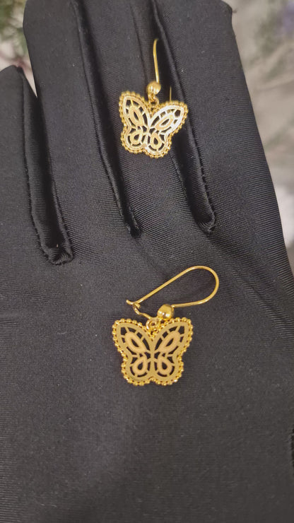 Gold Butterfly Drop Earrings 21KT - FKJERN21KM11649