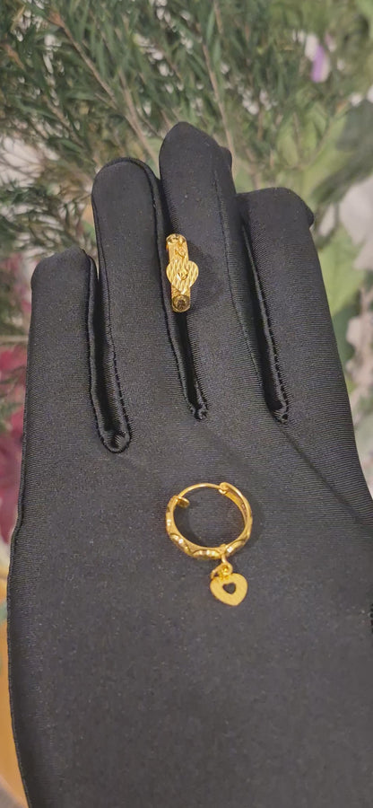 Gold Charm Drop Earrings 21KT - FKJERN21KM11275